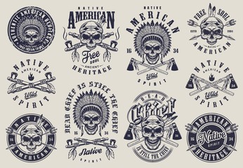 Sticker - Vintage native american indians labels set