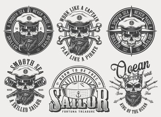 Wall Mural - vintage monochrome nautical labels set