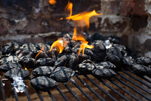 Close Up Of Charcoal On Barbecue Grill