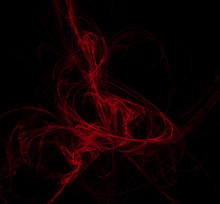 Red Fractal On Black Background. Fantasy Fractal Texture. Digital Art. 3D Rendering. Computer Generated Image.