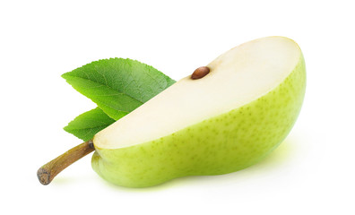 Poster - Isolated pear. One piece of green pear fruit isolated on white background with clipping path