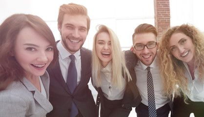 Canvas Print - closeup.happy business team looking at camera