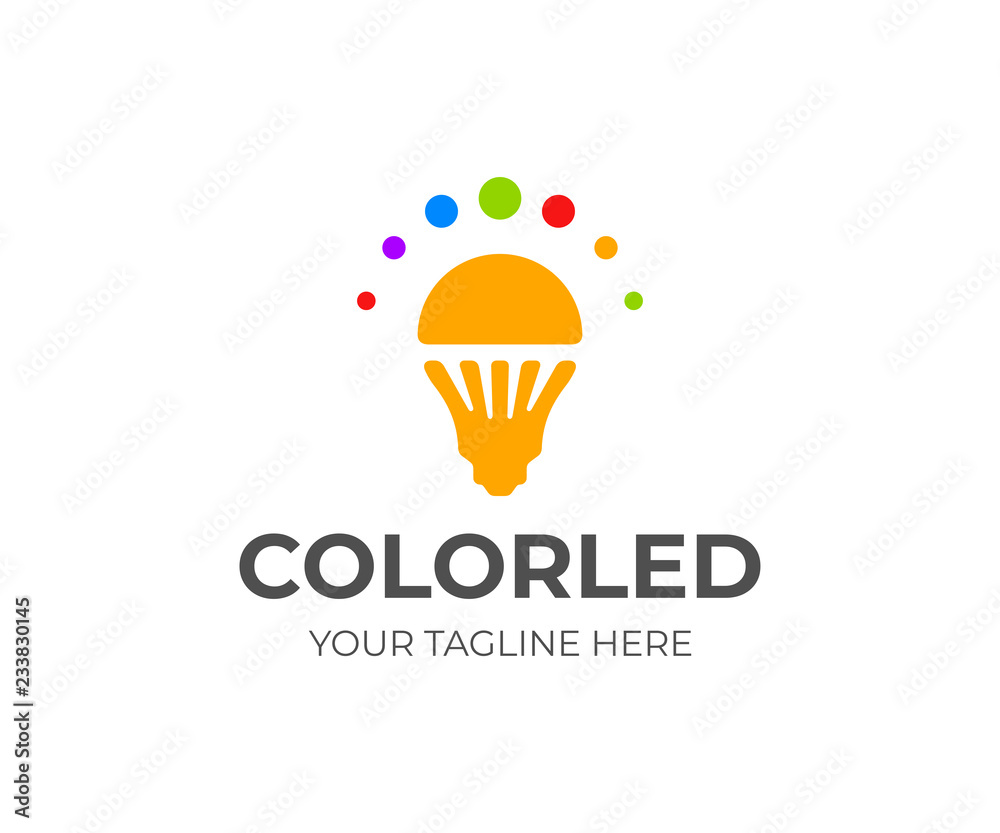 Multi Led Logo Vector LED light bulb logo design. LED lamp vector design. LED lighting ...