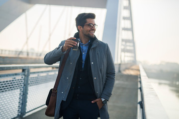 Young businessman going to work