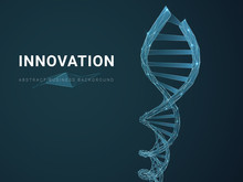 Abstract Modern Business Background Depicting Innovation With Stars And Lines In Shape Of A DNA Double Helix On Blue Background.