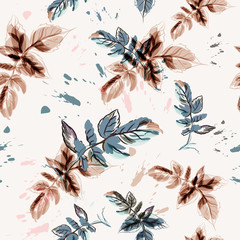 Poster - Floral vector flower pattern with watercolor leaves