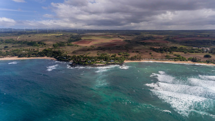 Aerial view of the north shore of Oahu Hawaii