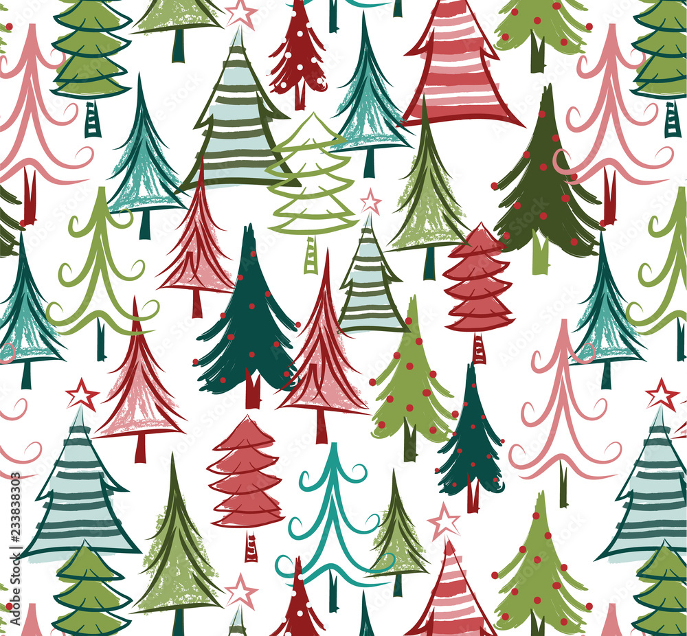 Christmas tree seamless pattern. Colorful, quirky trees are ...