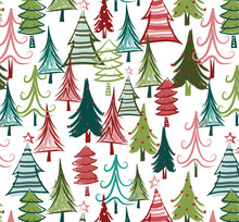 Christmas Tree Seamless Pattern. Colorful, Quirky Trees Are Dressed For The Holidays In This All-over Repeating Pattern For Fabric, Gift Wrap, Backgrounds, Cards, Scrapbook Paper And More.