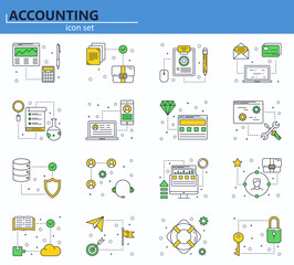 Poster - vector set of business, finance and technology development icons in thin line style. website ui and 