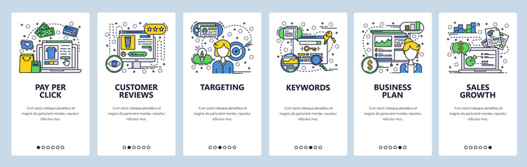 Poster - vector web site linear art onboarding screens template. digital marketing and online advertising. pa