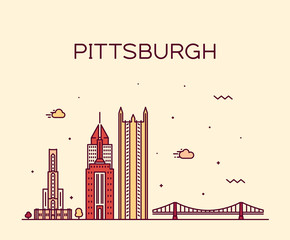 Pittsburgh a skyline vector Pennsylvania USA line