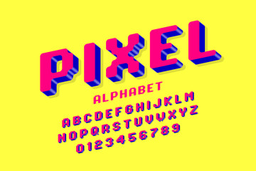 Aufkleber - pixel font, 3d retro video game style alphabet letters and numbers