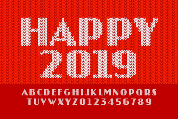 Wall Mural - Knitted font, New Year 2019 latin alphabet letters and numbers