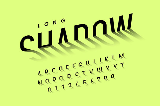 Long shadow style font, alphabet letters and numbers