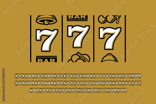 Fotomural Slot machine style font, triple sevens jackpot alphabet letters and numbers