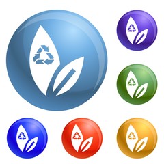 Poster - Recycle leaf icons set vector 6 color isolated on white background