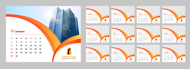 Wall Mural - Set of 2019 monthly calendar design with space for your image.