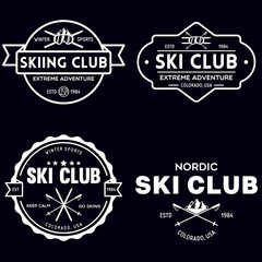 Wall Mural - Vintage ski or winter sports logos, badges, emblems, design elements. Vector illustration. Monochrome Graphic Art.