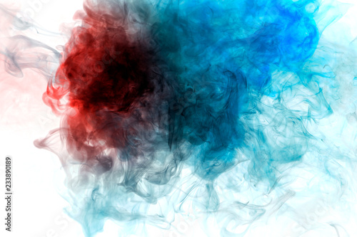 Background Of Blue And Red Wavy Smoke On A White Isolated Ground