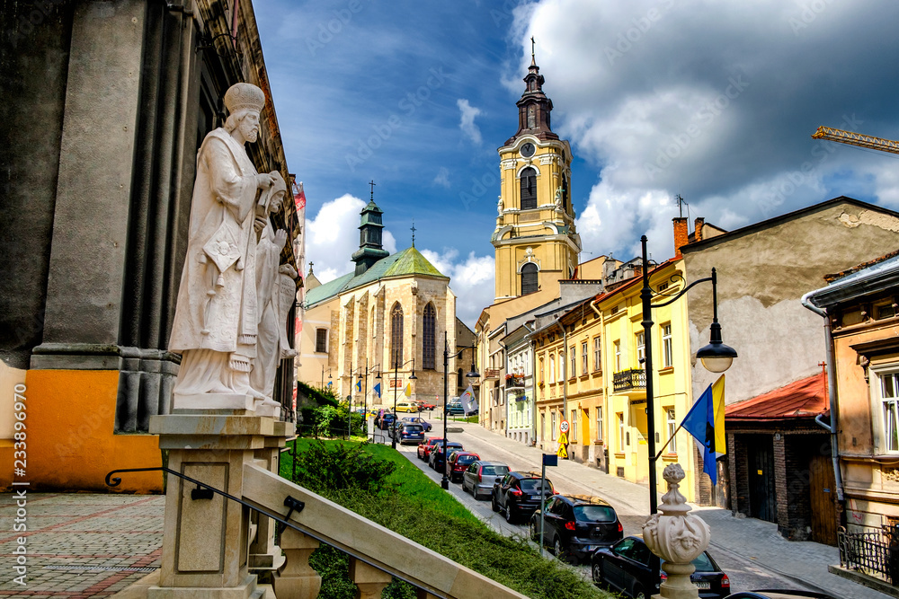  Roman Catholic cathedral, the main church of the Archdiocese of Przemysl, located at the Cathedral Square in the Old Town. Przemysl, Poland. 29-07-2016 - obrazy, fototapety, plakaty 