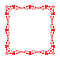 Vector square frame with a luxury pattern of hearts, flourishes and curls in vintage art deco style