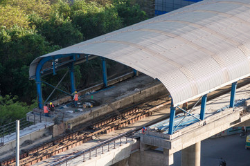 Wall Mural - Under construction metro station and bridge in delhi. This latest phase of construction help improves public transportation in the city and reduce traffic congestion and pollution. In Delhi, Jaipur