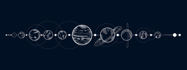 Wall Mural - vector illustration set of moon phases. different stages of moonlight activity in vintage engraving 