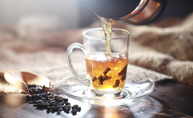 Brewed tea on a serving table