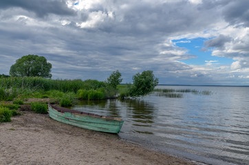 old boat on the beach of Pleshcheyevo Lake Pereslavl-Zalessky, Yaroslavl region, Russia