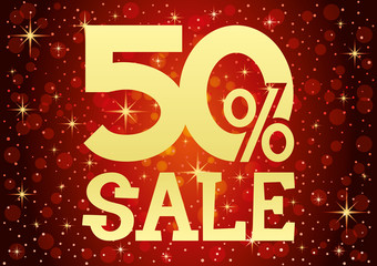Wall Mural - Red starry banner with fifty percent discount.