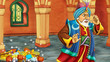 © honeyflavour - cartoon scene with medieval arabic room with treasures and prince or king - far east ornaments - the stage for different usage - illustration for children