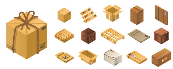 Poster - Parcel icon set. Isometric set of parcel vector icons for web design isolated on white background