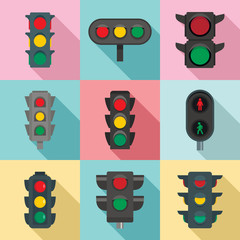 Sticker - traffic lights icon set. flat set of traffic lights vector icons for web design