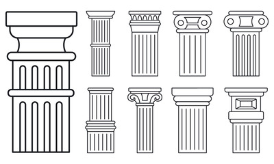 Poster - ancient column icon set. outline set of ancient column vector icons for web design isolated on white