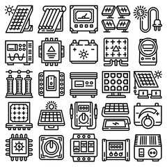 Poster - Solar energy icon set. Outline set of solar energy vector icons for web design isolated on white background