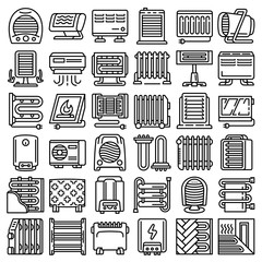 Poster - Electric heater icon set. Outline set of electric heater vector icons for web design isolated on white background