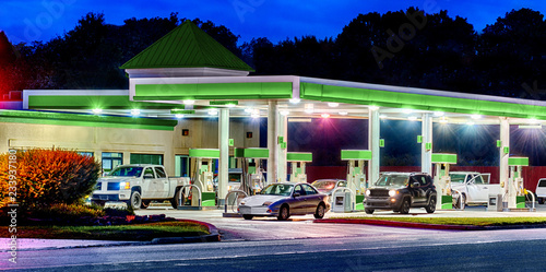 Fotografiet Generic Gas Station With Generic Cars and Trucks HDR