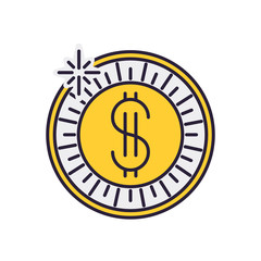 Sticker - coin with dollar symbol isolated icon