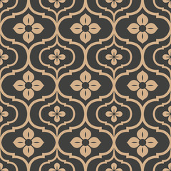Wall Mural - Vector damask seamless retro pattern background curve cross frame line flower