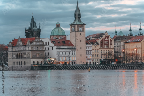 Fotografie, Obraz Scenic view on Prague of the Vltava River and historical center of Prague,buildi