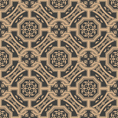 Wall Mural - Vector damask seamless retro pattern background polygon cross frame chain leaf flower