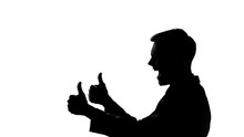 Man Showing Thumbs Up, Silhouette Side View, Celebration Of Successful Startup