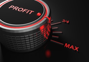 Poster - PROFIT metal knob with red lighted writes - 3D rendering illustration
