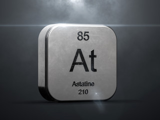 Fototapete - Astatine element from the periodic table. Metallic futuristic icon 3D rendered with nice lens flare
