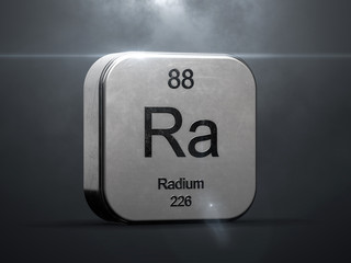 Fototapete - Radium element from the periodic table. Metallic futuristic icon 3D rendered with nice lens flare