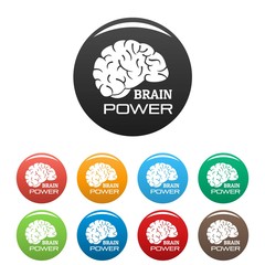 Poster - Brain power icons set 9 color vector isolated on white for any design