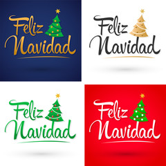 Sticker - Feliz Navidad, Merry Christmas Spanish text Vector Collection Set, Pine Lettering Shape