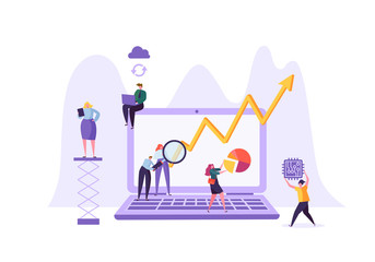 Poster - business data analysis concept. marketing strategy, analytics with people characters analyzing finan