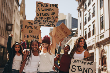 Wall Mural - Demonstrators enjoying during a protest for women